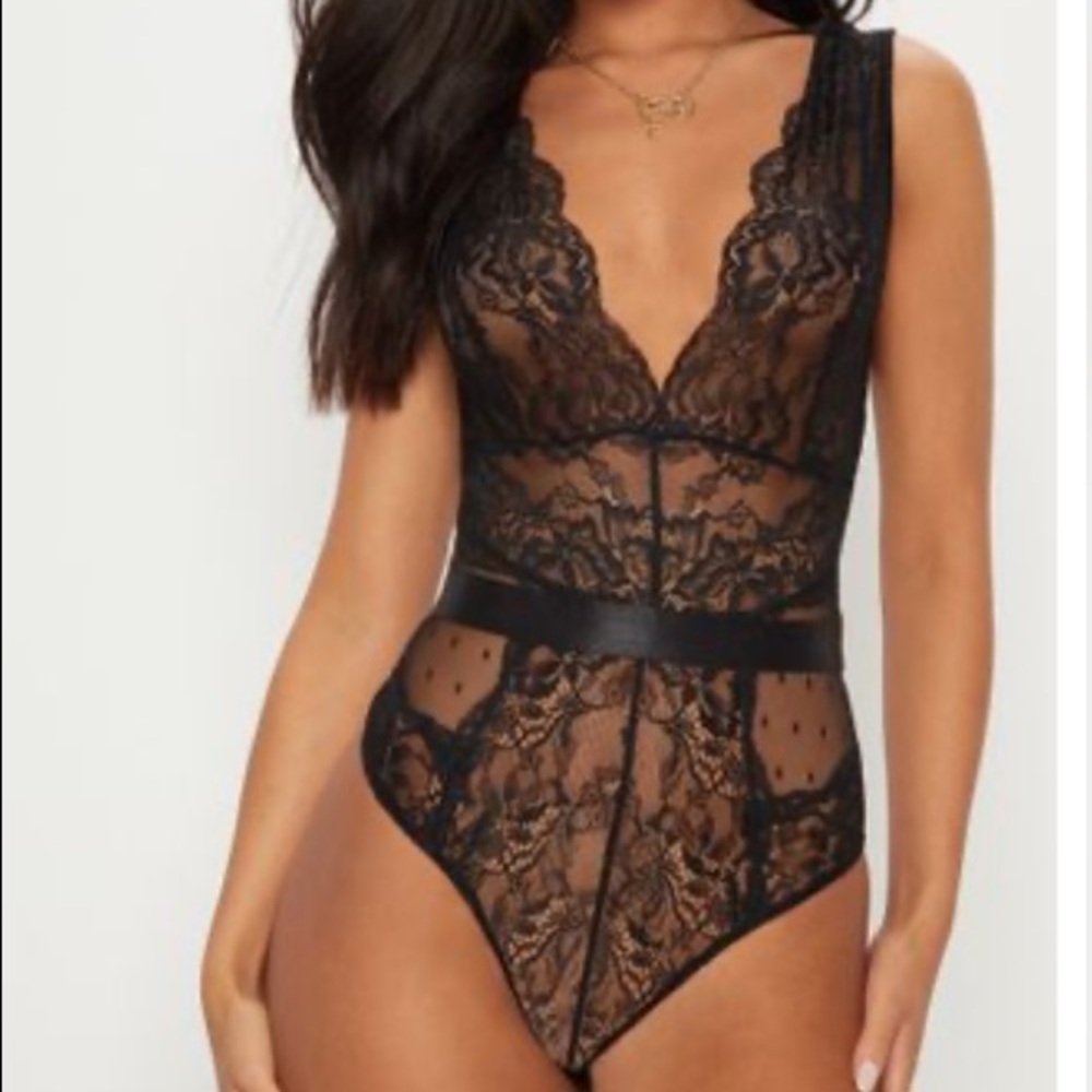 Pretty Little Thing Black Lace Bodysuit
